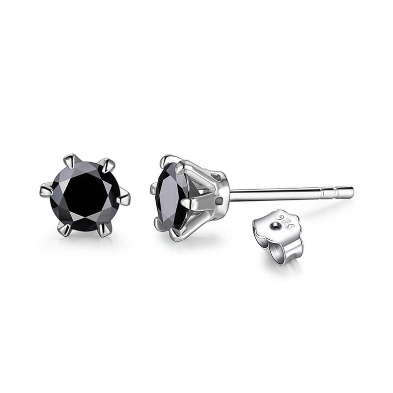 Solitaire Moissanite Six Prong Sterling Silver Stud Earrings - ReadYourHeart