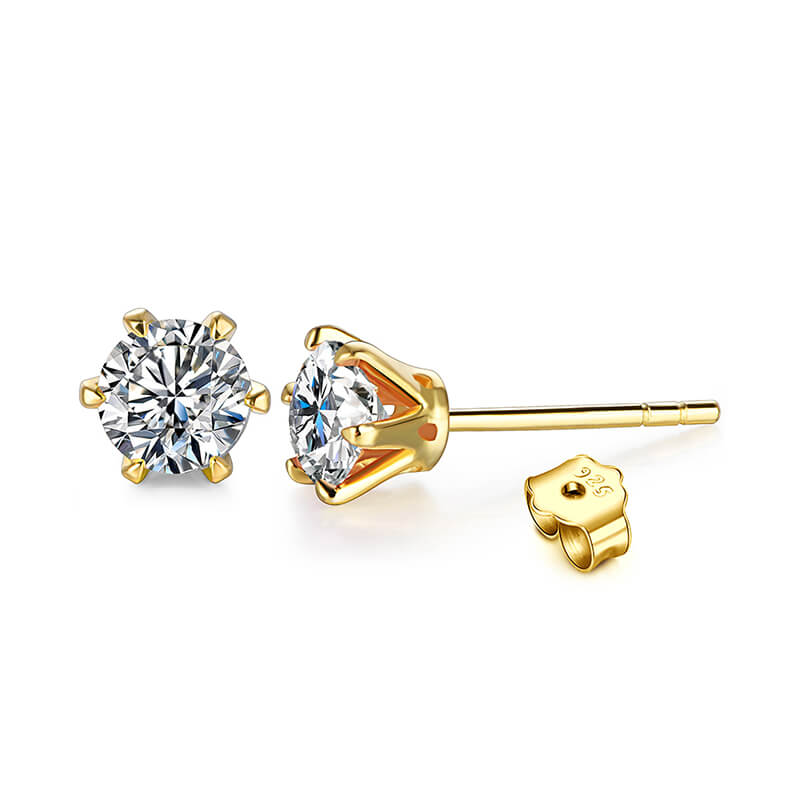 Solitaire Moissanite Six Prong Sterling Silver Stud Earrings - ReadYourHeart