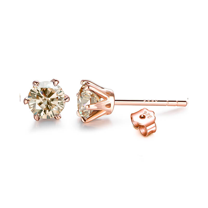 Solitaire Moissanite Six Prong Sterling Silver Stud Earrings - ReadYourHeart
