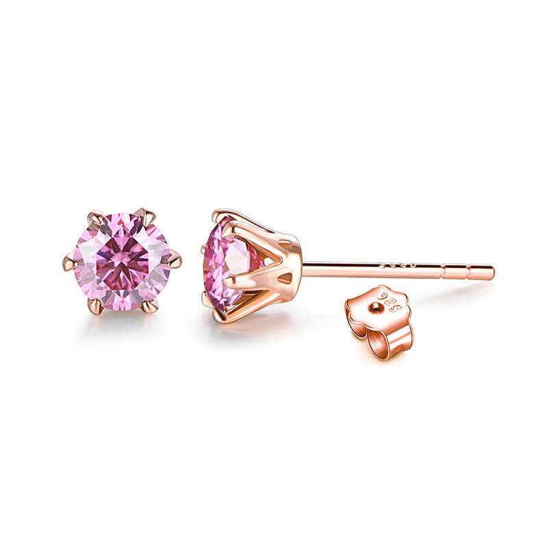 Solitaire Moissanite Six Prong Sterling Silver Stud Earrings - ReadYourHeart