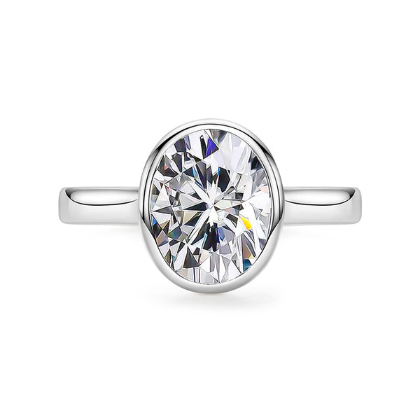 Solitaire Oval Moissanite Bezel Set Engagement Ring