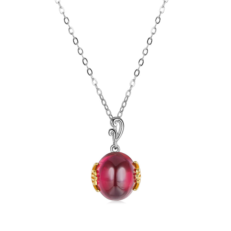 Solitaire Oval Plain Ruby Necklace In Sterling Silver - ReadYourHeart