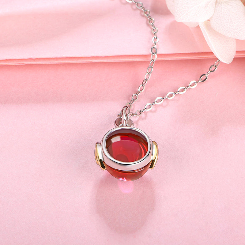 Solitaire Oval Plain Ruby Necklace In Sterling Silver - ReadYourHeart