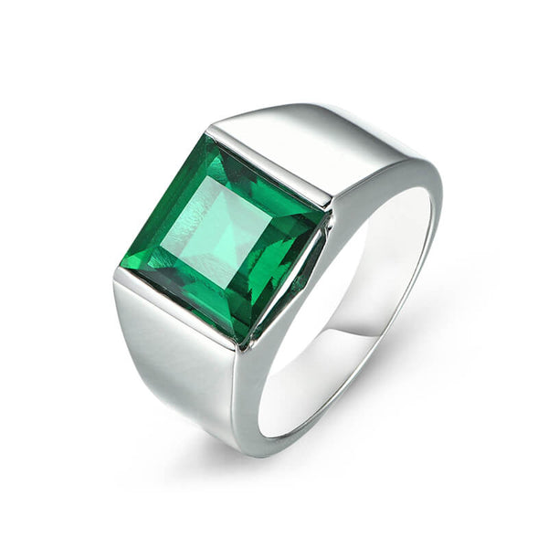 Solitaire Princess Cut Emerald Ring In Sterling Silver