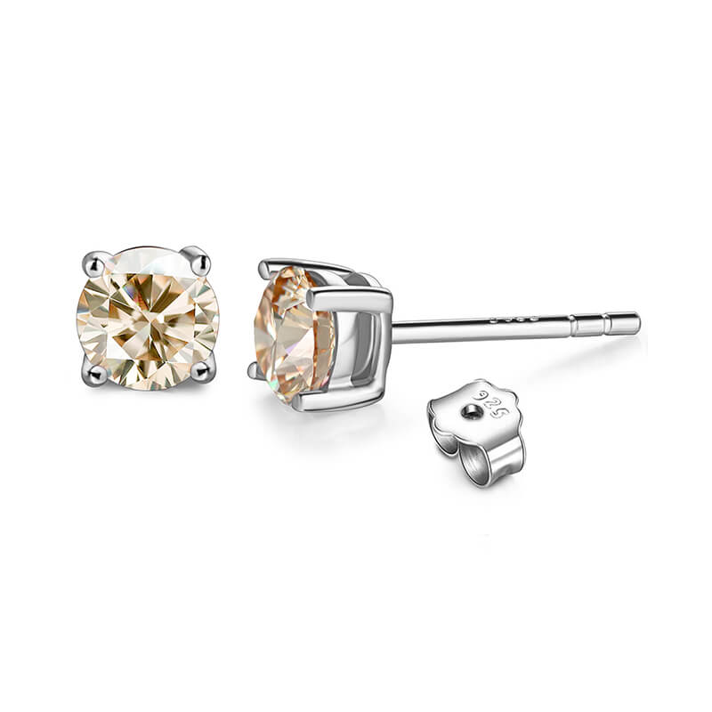 Solitaire Round Moissanite Four Prong Sterling Silver Stud Earrings - ReadYourHeart