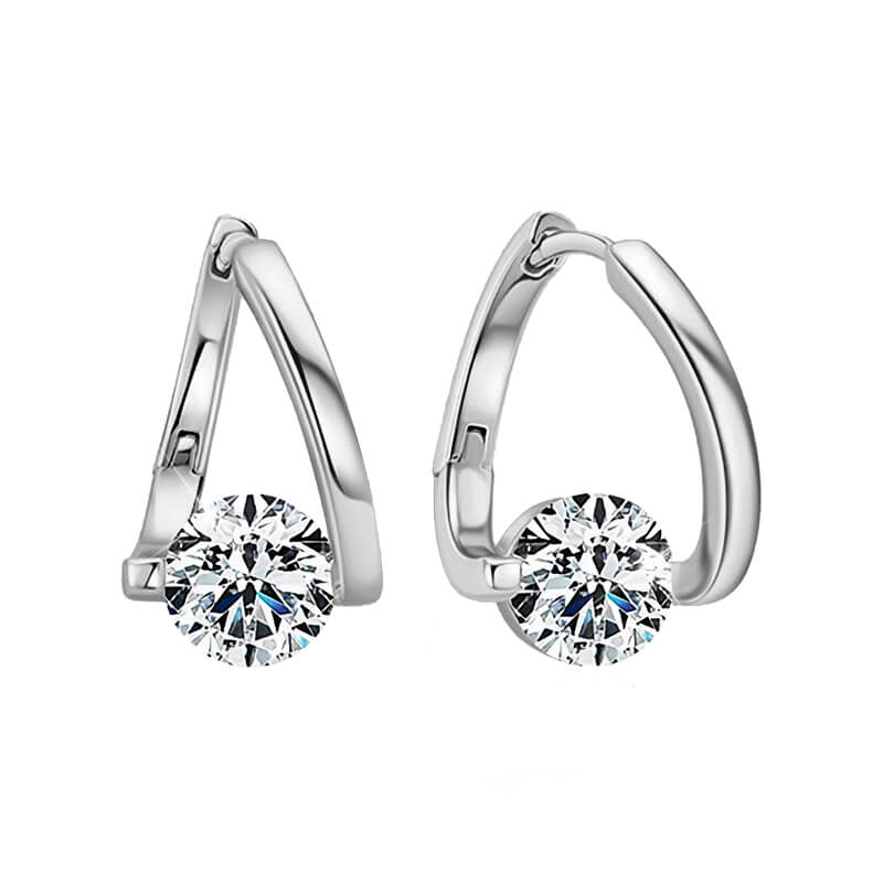 Solitaire Round Moissanite Hoop Earrings In Sterling Silver - ReadYourHeart