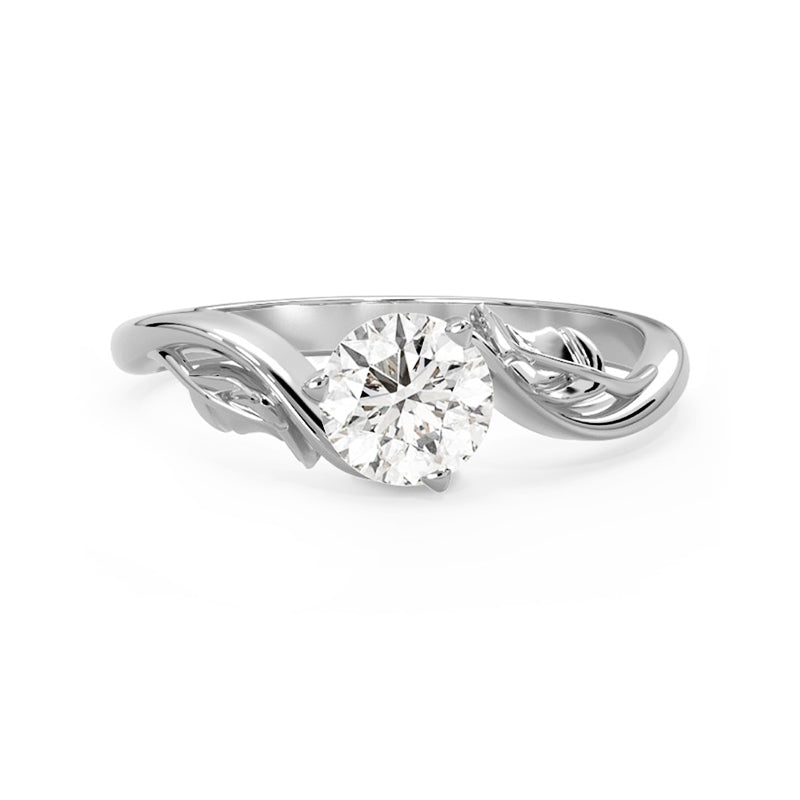 Solitaire Round Moissanite Leaf Accents Engagement Ring - ReadYourHeart