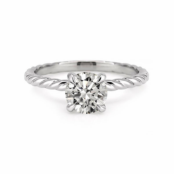 Solitaire Round Moissanite Twisted Rope Bead Engagement Ring