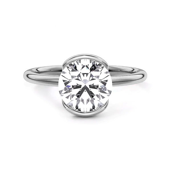 Solitaire Vertical Half Bezel Round Moissanite Engagement Ring