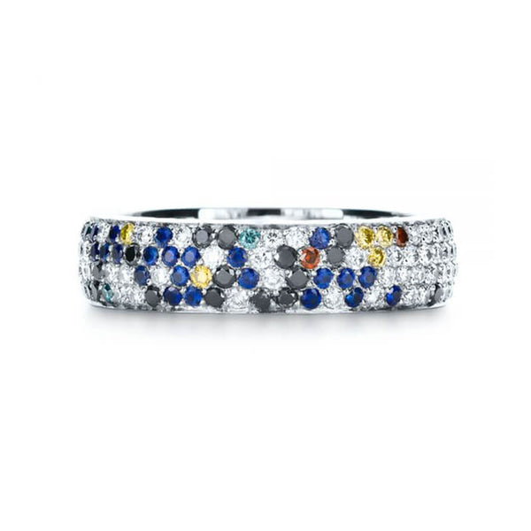 Starry Sky Inspired Cluster Colored Moissanite Wedding Band Ring
