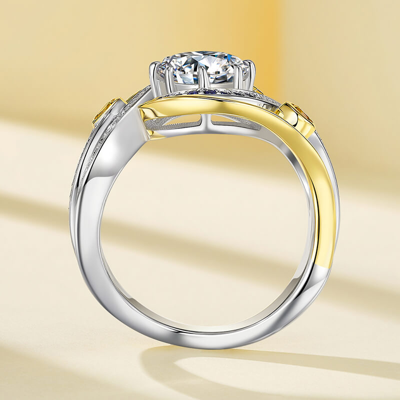 Swirl Bypass Moissanite Two-Tone with Sapphire Accents Engagement Ring,RRL-FA1C940-1,RRL-FA1C940-2,RRL-FA1C940-3
