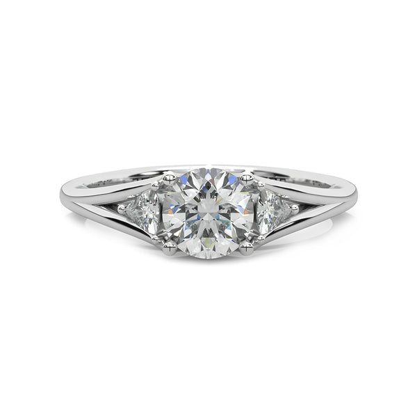 Three Stone Round Moissanite And Trillion Accents Engagement Ring - ReadYourHeart