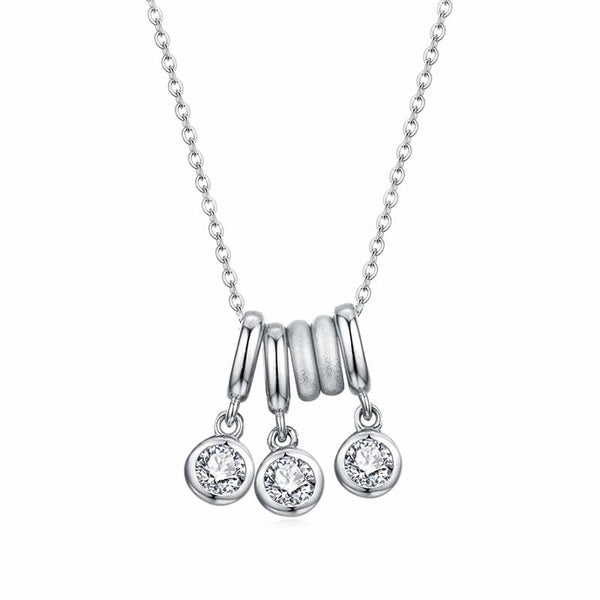 Three Solitaire Moissanite Bezel Set Necklace In Sterling Silver