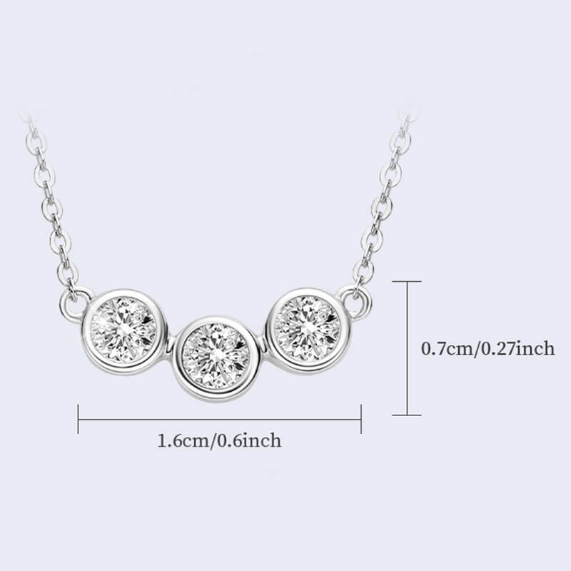 Three Stone Bezel Set Moissanite Sterling Silver Necklace - ReadYourHeart