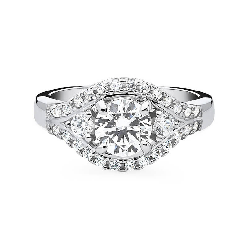 Three Stone Halo Round Moissanite Bypass Engagement Ring - ReadYourHeart