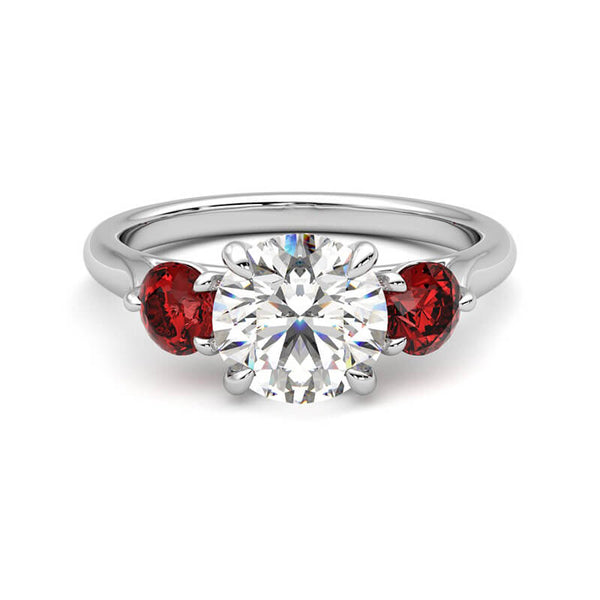 Three Stone Moissanite And Ruby Trilogy Engagement Ring