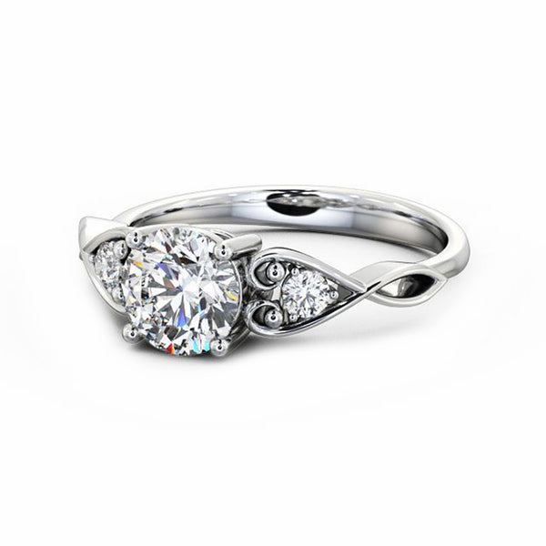 Three Stone Moissanite Scroll Accents Engagement Ring - ReadYourHeart