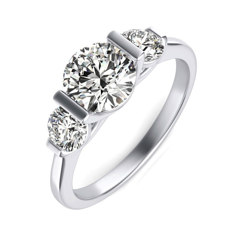 Three Stone Moissanite U-Shaped Bar Set Engagement Ring – ReadYourHeart