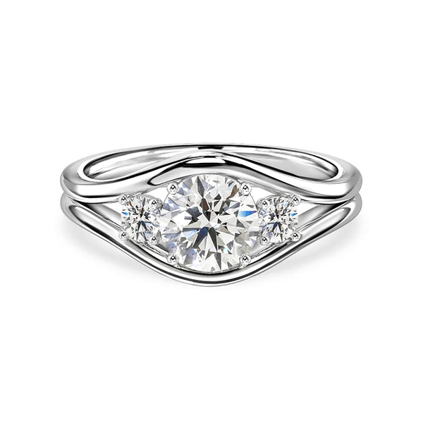 Three Stone Moissanite Split Shank Engagement Ring