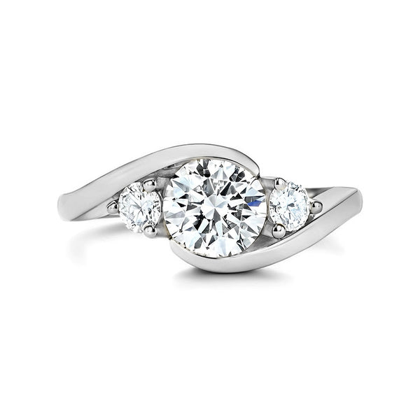 Three Stone Tension Set Moissanite Bypass Engagement Ring - ReadYourHeart