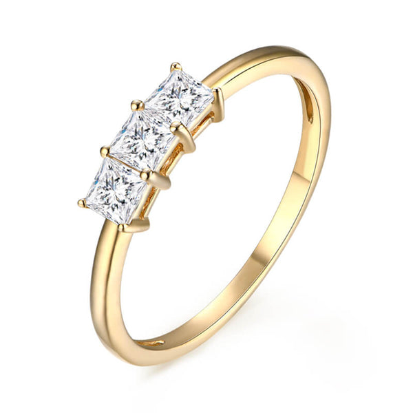 Tiny Three Stone Princess Moissanite Thin Engagement Ring