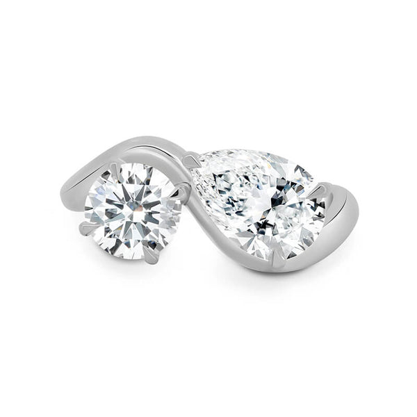 Toi Et Moi Two Stone Pear And Round Cut Moissanite Curved Engagement Ring