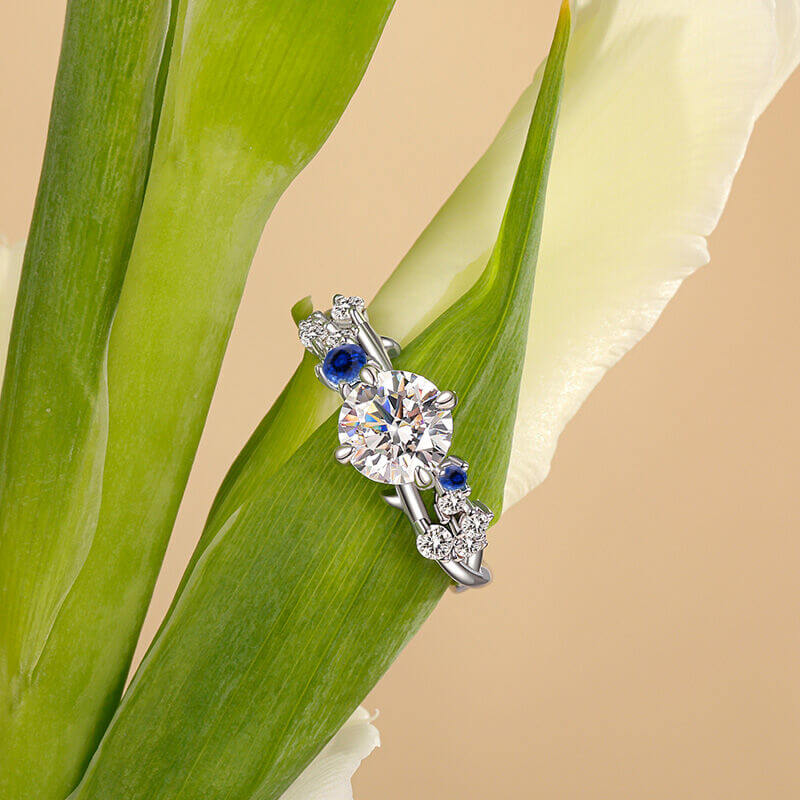 Twist Round Moissanite Cluster Floral Engagement Ring,RRL-FA1C1238-1,RRL-FA1C1238-2,RRL-FA1C1238-3