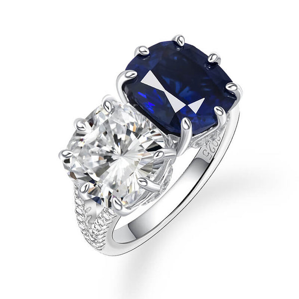 Two Stone Cushion Cut Lab-Created Sapphire Sterling Silver Ring - ReadYourHeart