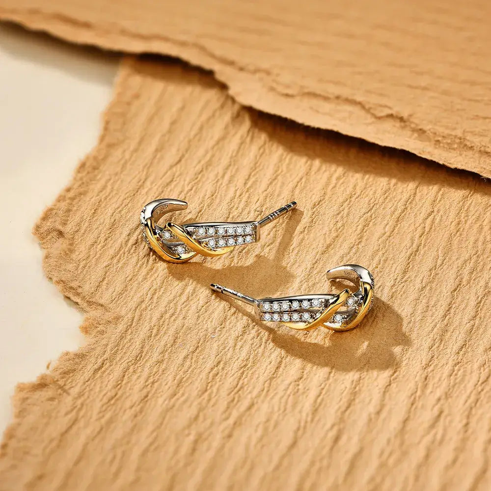 Two Tone Moissanite Twisted Pave Earrings In Sterling Silver - ReadYourHeart