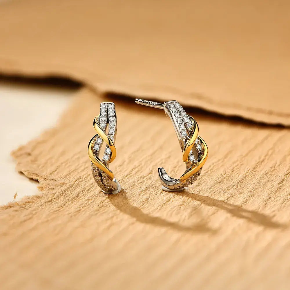 Two Tone Moissanite Twisted Pave Earrings In Sterling Silver - ReadYourHeart