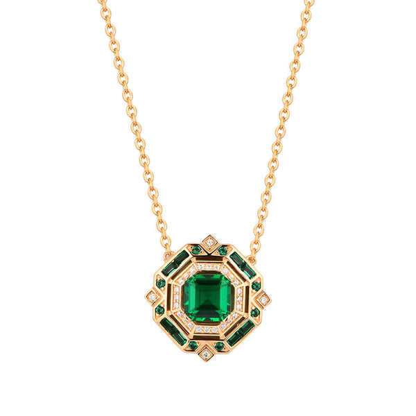 Vintage Asscher Cut Emerald Necklace In Sterling Silver