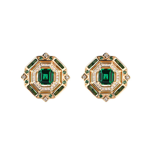 Vintage Asscher Cut Emerald Stud Earrings In Sterling Silver