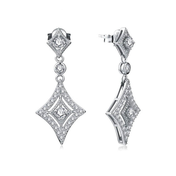 Vintage Halo Moissanite Rhombic Drop Earrings In Sterling Silver
