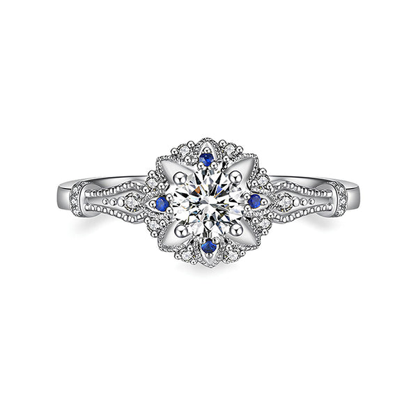 Vintage Halo Moissanite With Sapphire Accents Engagement Ring