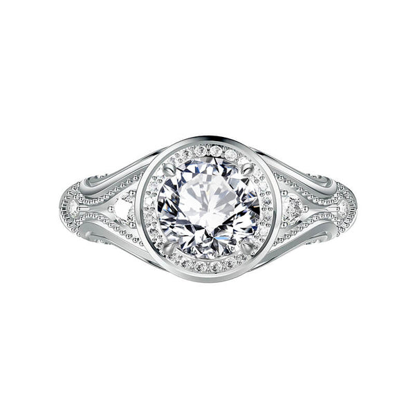 Vintage Halo Round Moissanite Milgrain Engagement Ring