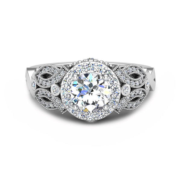 Vintage Halo Round Moissanite Twisted Accents Engagement Ring