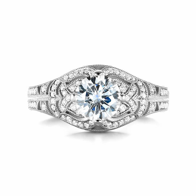 Vintage Round Moissanite Pave Milgrain Accents Engagement Ring - ReadYourHeart