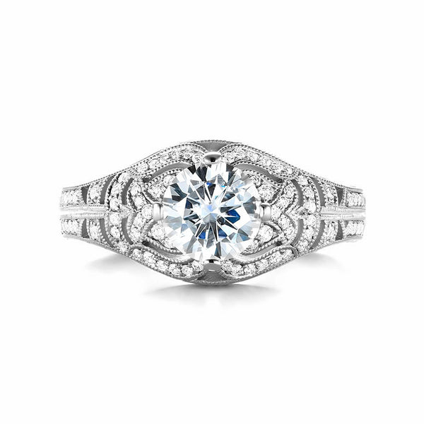 Vintage Round Moissanite Pave Milgrain Accents Engagement Ring - ReadYourHeart