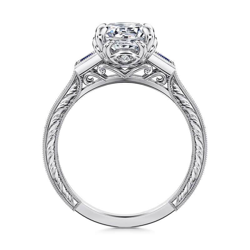Vintage Three Stone Moissanite And Sapphire Channel Set Engagement Ring,RRL-FA1C1004-1,RRL-FA1C1004-2,RRL-FA1C1004-3