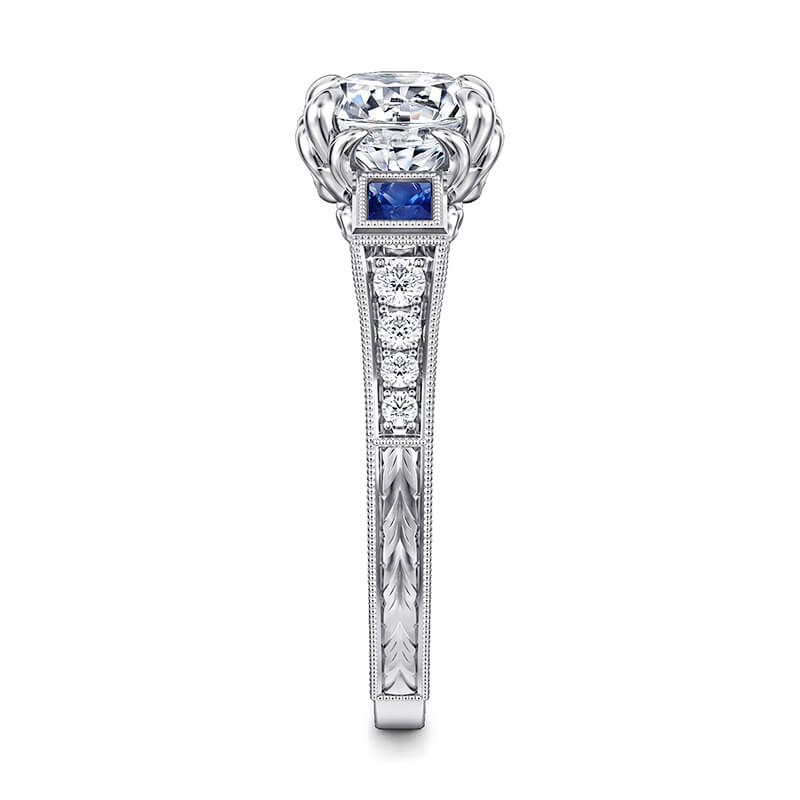 Vintage Three Stone Moissanite And Sapphire Channel Set Engagement Ring,RRL-FA1C1004-1,RRL-FA1C1004-2,RRL-FA1C1004-3