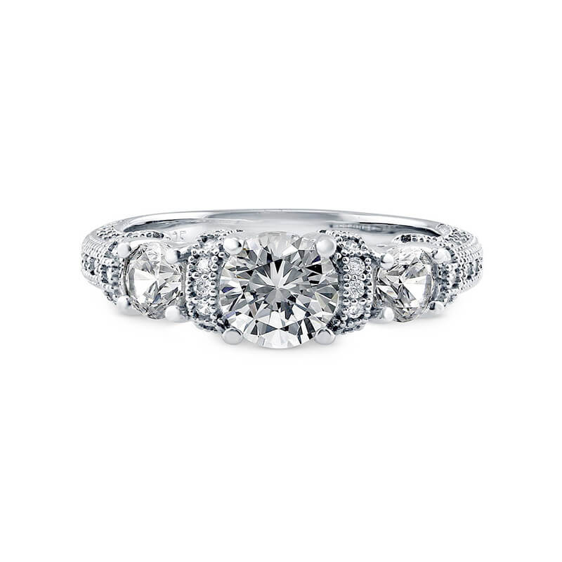Vintage Three Stone Round Moissanite Art Deco Engagement Ring - ReadYourHeart