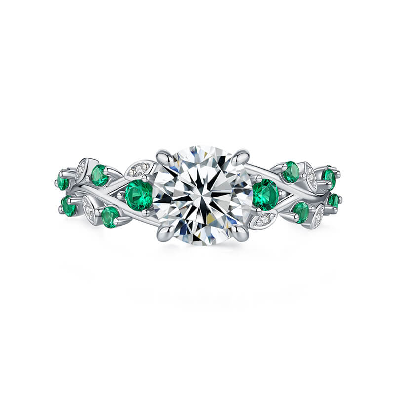 Willow Leaf & Vine Moissanite with Emerald Accents Engagement Ring,RRL-FA1C946-1,RRL-FA1C946-2,RRL-FA1C946-3