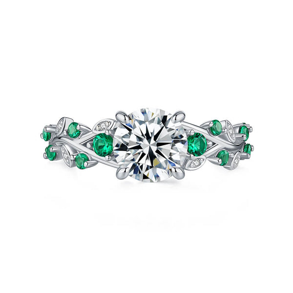 Willow Leaf & Vine Moissanite with Emerald Accents Engagement Ring,RRL-FA1C946-1,RRL-FA1C946-2,RRL-FA1C946-3