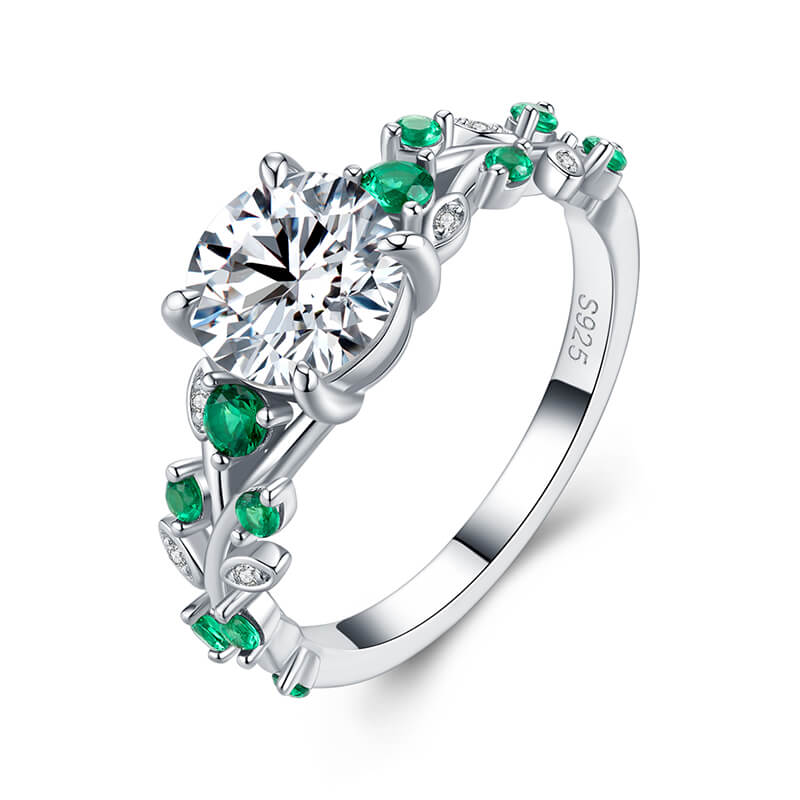 Willow Leaf & Vine Moissanite with Emerald Accents Engagement Ring,RRL-FA1C946-1,RRL-FA1C946-2,RRL-FA1C946-3