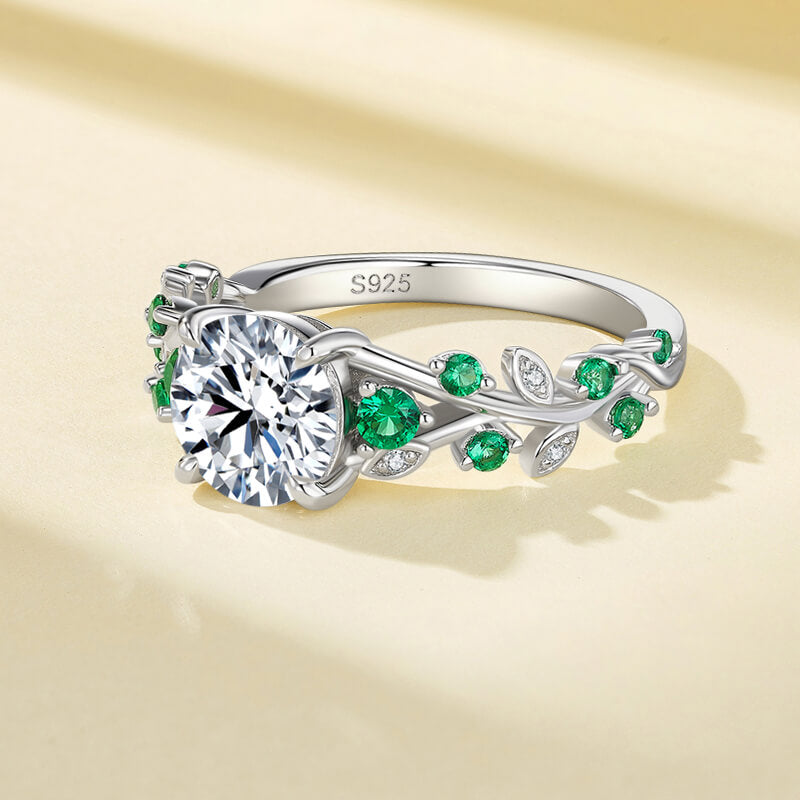 Willow Leaf & Vine Moissanite with Emerald Accents Engagement Ring,RRL-FA1C946-1,RRL-FA1C946-2,RRL-FA1C946-3
