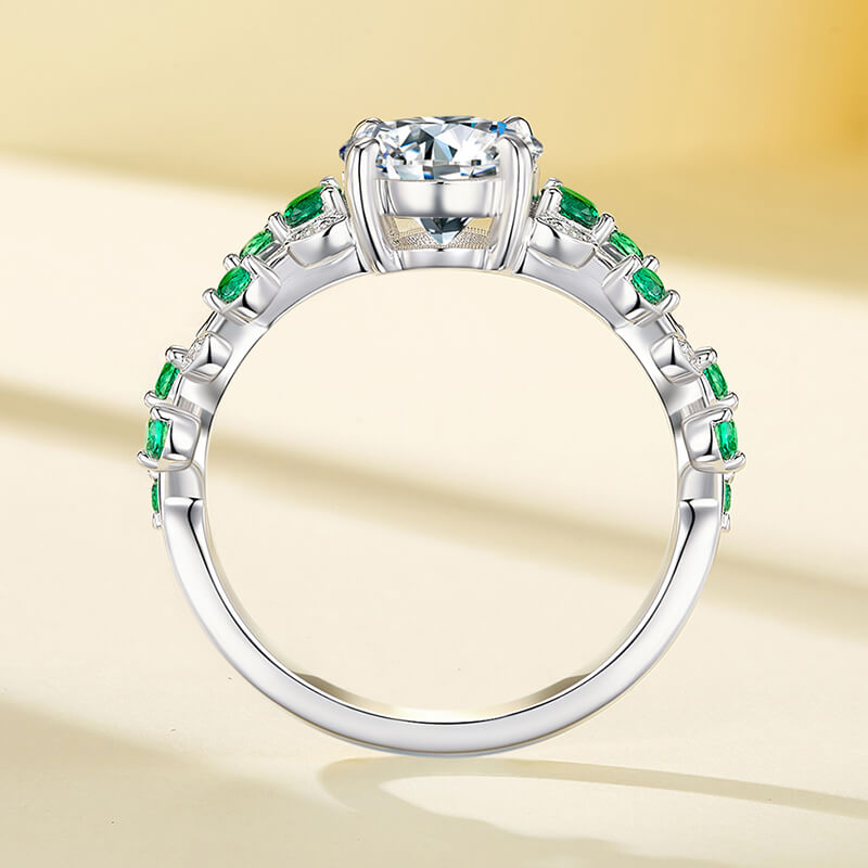 Willow Leaf & Vine Moissanite with Emerald Accents Engagement Ring,RRL-FA1C946-1,RRL-FA1C946-2,RRL-FA1C946-3