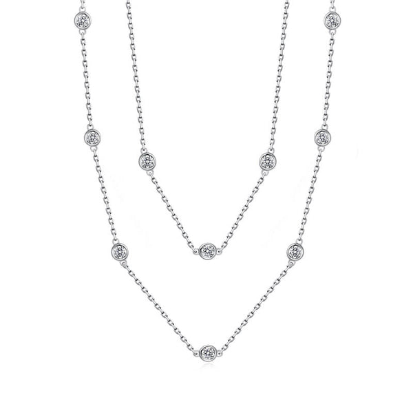 Layered Spaced Bezel Set Round Moissanite Sterling Silver Necklace - ReadYourHeart