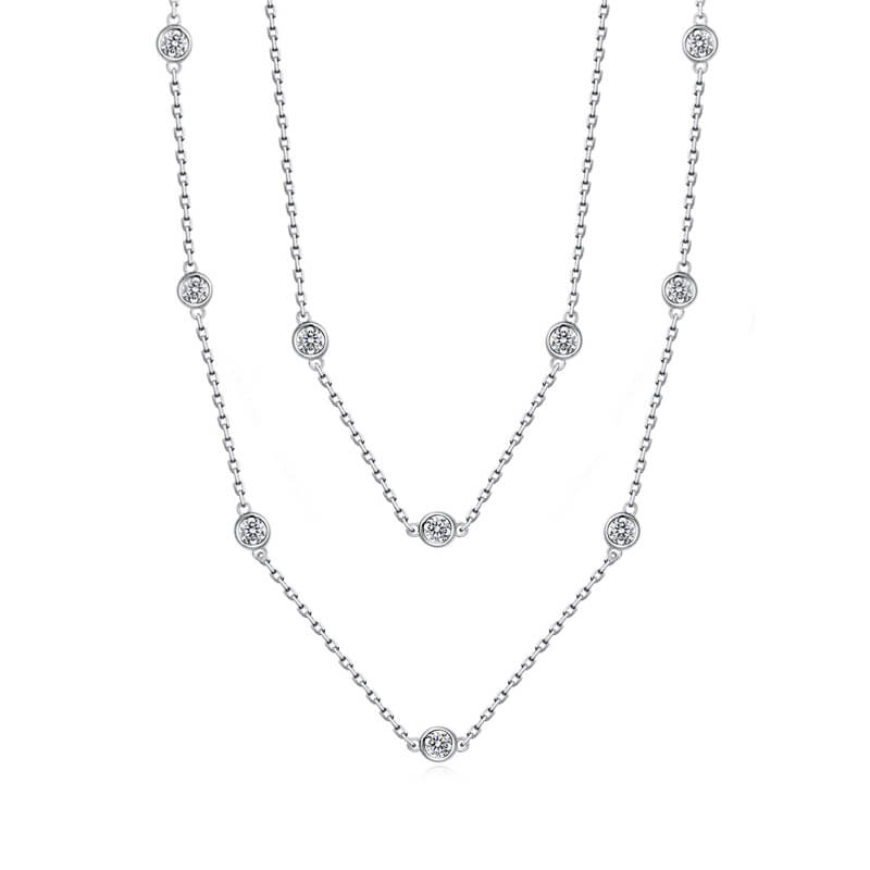 Layered Spaced Bezel Set Round Moissanite Sterling Silver Necklace - ReadYourHeart