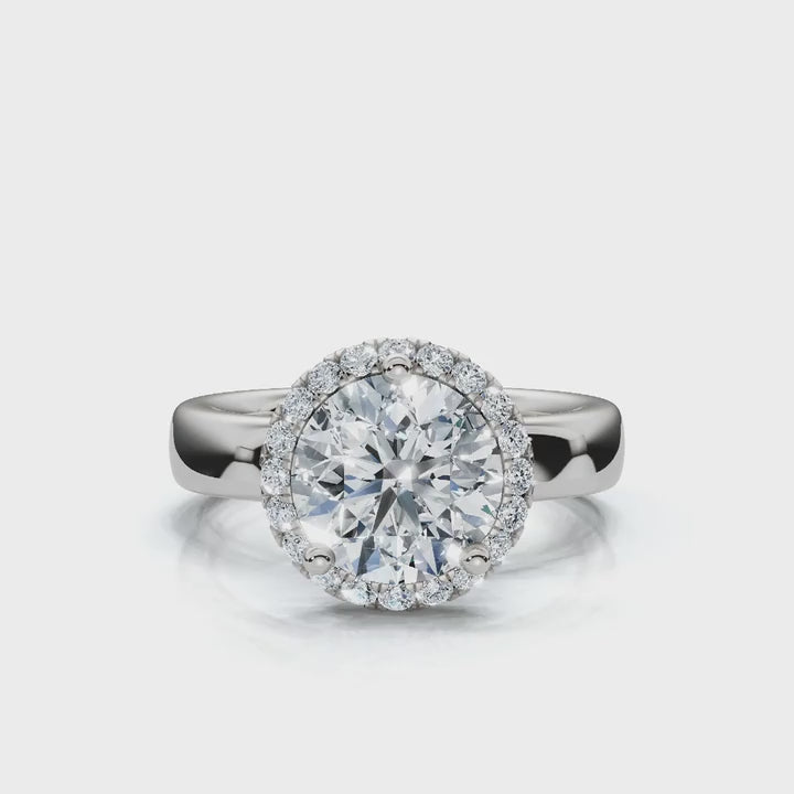 Halo Round Moissanite Wide Band Engagement Ring