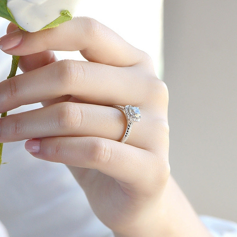 18K White Gold D Color Cushion Cut Moissanite Halo Engagement Ring - ReadYourHeart